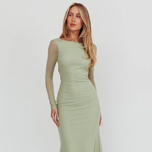 Open Back Mesh Maxi Dress Sage